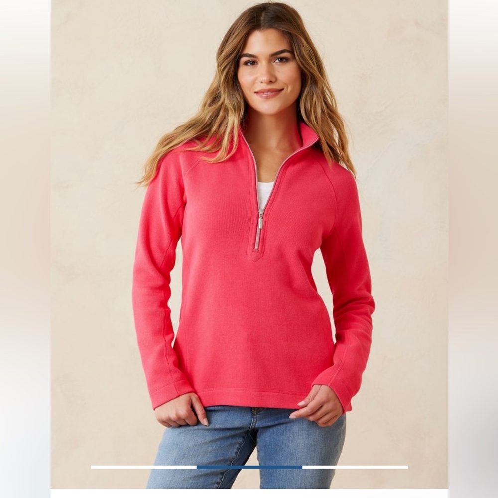 Tommy Bahama Aruba 1/2 Zip Sweatshirt in Pink. Size Small.